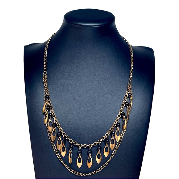 Fringe Bib Copper Black Bead Statement Necklace 21-23" - Picture 1 of 8